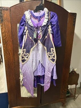 Purple Kids Fantasy Adventure Costume Dress with Gold Trim
